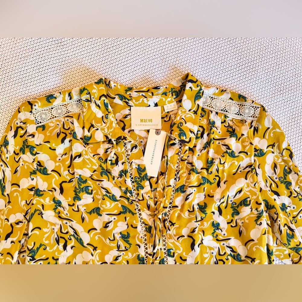 ANTHROPOLOGIE + MAEVE Janie Flounced Peasant Blouse Rabbit Printed Top - Picture 10 of 16